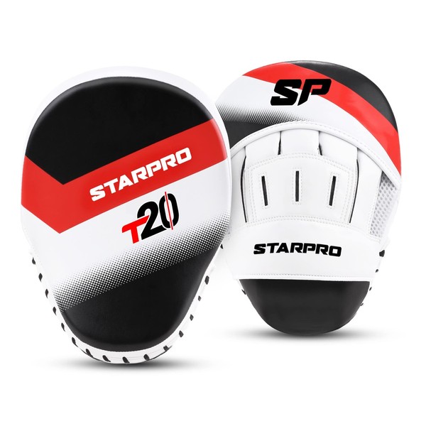 Starpro T20 Pattes d'ours Boxe Incurvé en Cuir PU pour Hook & Jab et Coaching en Boxe, MMA, Kickboxing, Arts Martiaux, Muay Thaï et Entraînement - Blanc Noir et Rose