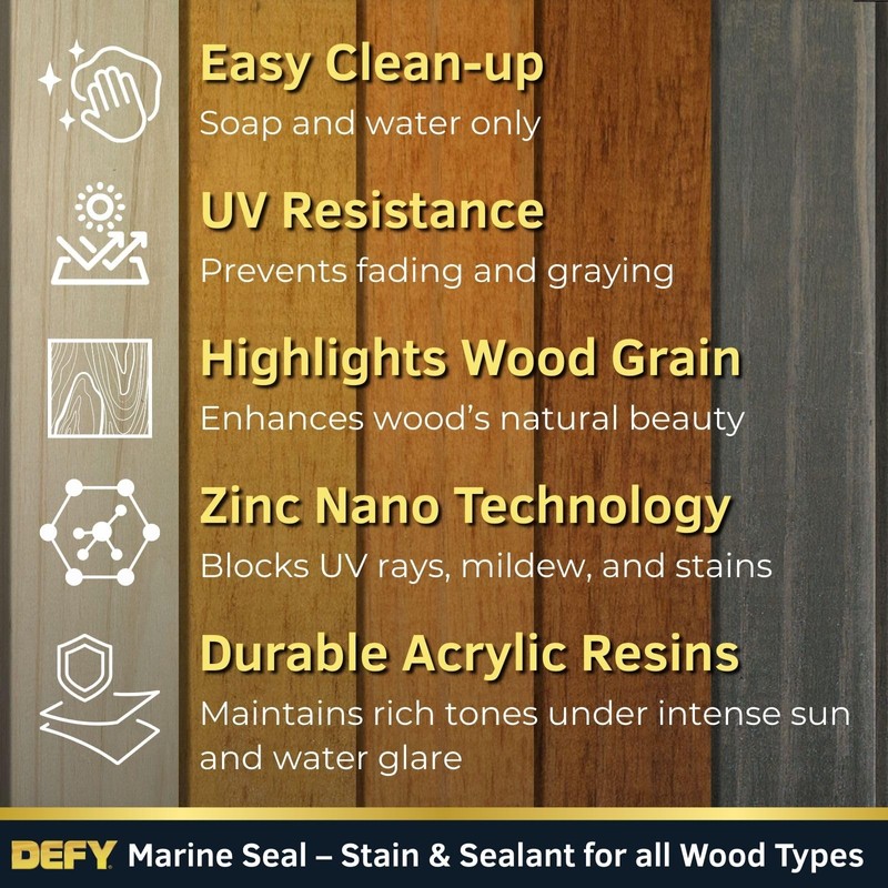 DEFY Marine Sealer - Semi-Transparent Waterproof Exterior Wood Stain, Marine