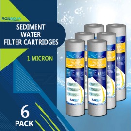 Ronaqua 6 Pack Sediment 1 Micron Water Filter Cartridges 2.5" x 10" for Reverse Osmosis