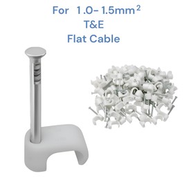 REULIN 100+ Pack of 1-1.5mm T&E Flat Cable Clips With Long Nail 2.5 CM 5 X 8 mm for Outdoor and Indoor Use, Wire Management Clips