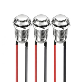 Vitalux 3pcs 12mm High Head Stainless Steel Pre-wired Latching Self Locking Automatic Reset Momentary 2A 12V 24V 125V 250V AC 3 Pin Metal Splashproof On Off