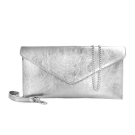 XL Silver Leather Clutch Bag