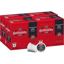Community Coffee Signature Blend Dark Roast Single Serve Pods, Compatible with Keurig 2.0 K Cup Brewers, 18 Count (Pack of 4)