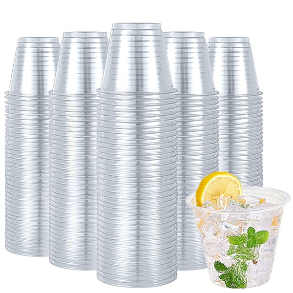 Turbo Bee 600 Pack 9 oz Clear Plastic Cups, Disposable Reusable Tumblers Crystal Clear PET Cups for Wedding, Thanksgiving, Halloween, Christmas Party