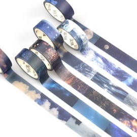 ZDOLAKIDS 6 Roll Aesthetic Scrapbook Masking Tape Set Starry Night Space Moon Firework Cloud Water Surface Wave DIY Sticker for Scrapbooking Planner Journal Album Journaling Gift Wrapping