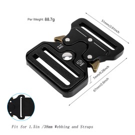 Anprecial 2 Pack Metal Side Release Buckle 1.5 Inch Adjustable Tactical Belt Buckle D-Ring Heavy-Duty Belt Buckle Quick Release Buckle for 1.5in / 38mm Straps Great Buckle Replacement, Black