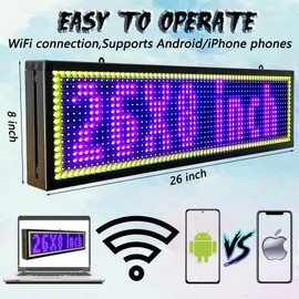 Outdoor LED Sign WiFi Programmable RGB Full Color P10 26''x8'' Scrolling Message LED Sign for Business Programmable Display Message