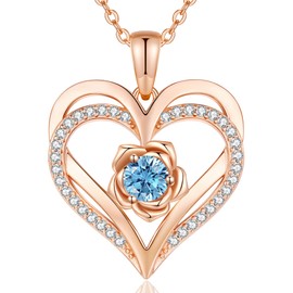 CDE Women's Rose Gold Heart Necklace Sterling Silver 925 Birthstone Necklaces for Women with Pendant Jewellery Valentine's Day Gifts for Her Mother's Day Birthday Christmas for Women Mum, Sterling