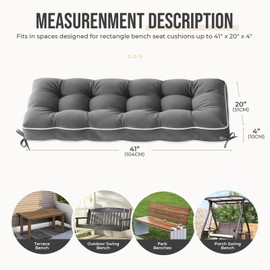 Cuteripe Waterproof Bench Cushion for Outdoor Furniture, 42 x 16 Inch, Fade-Resistant Patio Bench Cushion with Durable Ties for Porch Swing Kitchen & Dining (Grey)