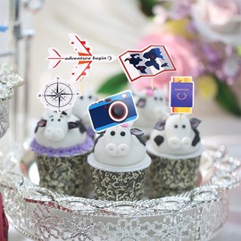 24 PCS Travel Themed Cupcake Toppers Set - Airplane Cupcake Toppers for Travel Themed Graduation Baby Shower Retirement Party