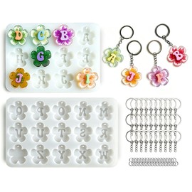 Alphabet Resin Molds Silicone with Hole - 27 Cavities Daisy Flower Letter Epoxy Resin Molds Starter Kit for Beginner, UV Resin Mold for Keychain Pendant Jewelry Making