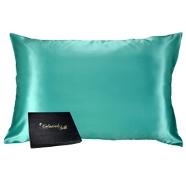 Celestial Silk 100% Pure Mulberry Silk Pillowcase Premium 25 Momme for Hair and Skin Charmeuse Silk on Both Sides of Cover -Gift Wrapped- Hidden Zipper Closure (Standard, Aqua)