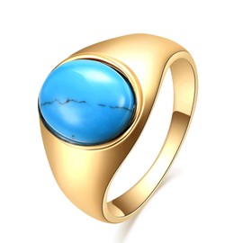 VQYSKO Anillo retro turquesa para hombre, anillo ovalado de acero inoxidable, regalo ideal para papá, novio, color azul/negro/café/blanco para elegir, Acero inoxidable, Acero inoxidable