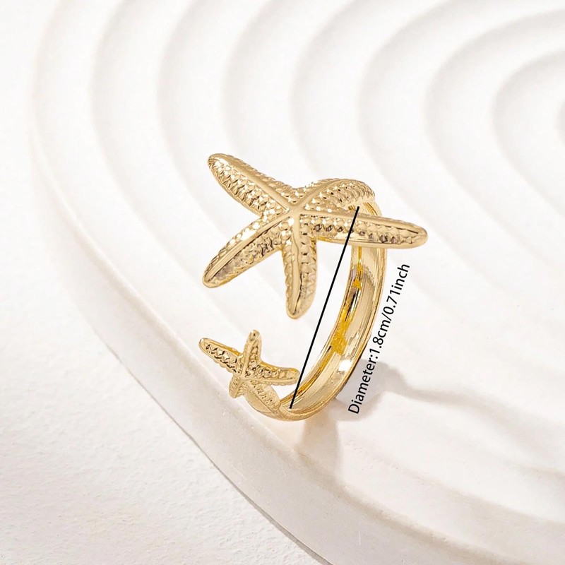 Inateannal Boho Starfish Rings Gold Starfish Open Rings Vintage Adjustable