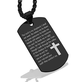 Comfort Zone Studios Stainless Steel The Lord Is My Shepherd Prayer Dog Tag Pendant Necklace, Black