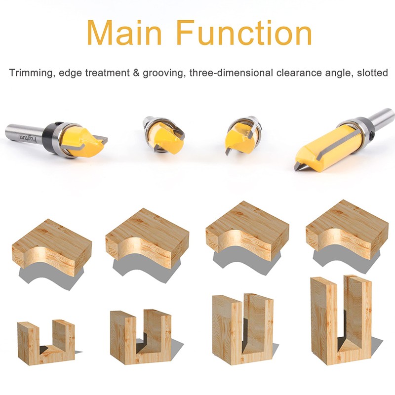 Flytuo 4PCS Pattern Flush Trim Router Bit Set 1/4" Shank,