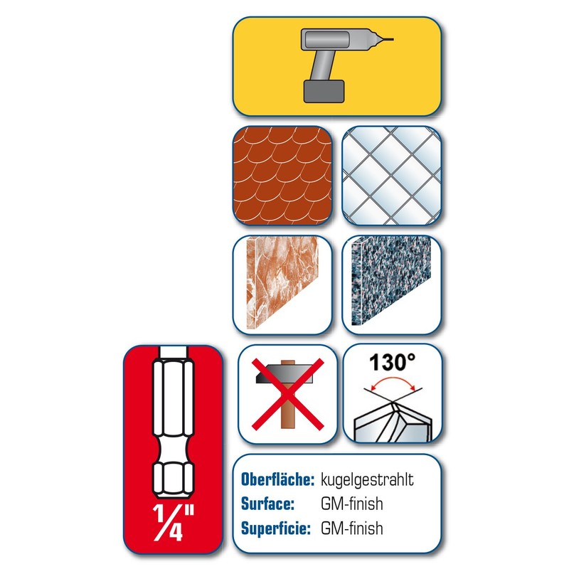 Alpen 25200600100" Profi Hexagonal Tungsten Carbide Roof Tile Drill Bits,
