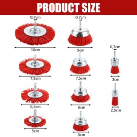 DAJAVE Pack of 10 Nylon Brush Sanding Brushes Drill with 1/4 Inch Hex Shank Grinding Attachment, 10 Sizes Nylon Drill Brush Set for Removal, Sanding Brush Set