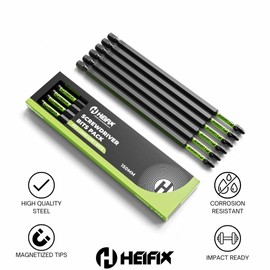 Heifix 6 x 150mm PZ2 Pozi Impact Long Screwdriver Magnetised Drill Screw Bit Set in Eco Storage Box