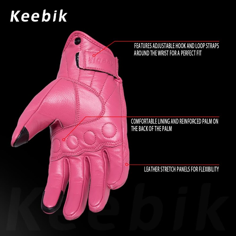 Keebik Goatskin Leather Motorcycle Motorbike Powersports Racing Gloves Reflective Skull