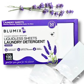 Blumix Laundry Detergent Sheets (50 sheets, upto 100 loads): Lavender Scented - Enzyme Powered, Hypoallergenic, Vegan, Travel-friendly, No Parabens or Phosphates, HE Compatible, Eco-friendly