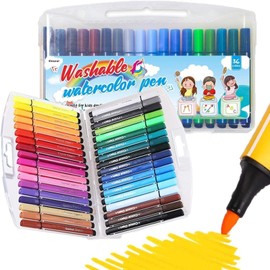 Elezeal Washable 36 Assorted Colours Chunky Colouring Pens Kit for Kids Students Felt Tip Markers with Storage Box Colourful Pens for Drawing Adult Colouring book Pens