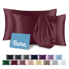 Bare Home Satin Pillowcases for Hair and Skin - 2 Pack Standard (20x26) - Luxury Pillowcases - Envelope Enclosure - Soft and Smooth Satin - Breathable - Similar to Silk (Burgundy, 2 Pack)