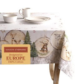Maison d' Hermine Tablecloth 100% Cotton Table Cover Decorative Washable Square Tablecloths, Kitchen, Dining, Buffet & Camping, Mountain Life - Thanksgiving/Christmas (54"x54")