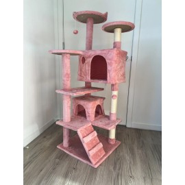 52 Inch Pink Cat Tree Scratcher Climbing Toy for Cats & Kittens with Hideaway!