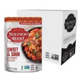 Saffron Road Sweet and Sour Simmer Sauce | Globally Inspired Simmer Sauce | Gluten-free, Vegan, Non-GMO, and Certified Halal and Kosher | 7.0oz Pouch | Pack of 8