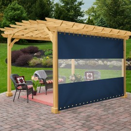 Covers & All Clear Panel Curtain, 12 oz Outdoor Curtains for Patio Waterproof, Tear & UV Proof Tarp with Brass Grommets, Ideal for Pergola, Porch, Gazebos (8H x 10W feet, Blue)