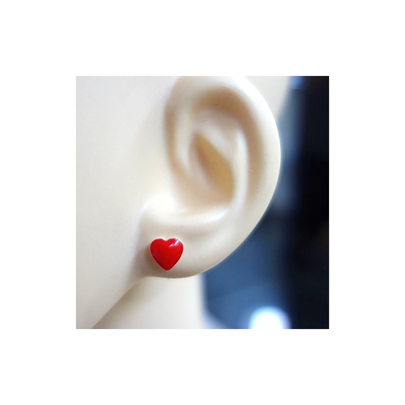 Small Red Love Heart Sterling Silver Earrings