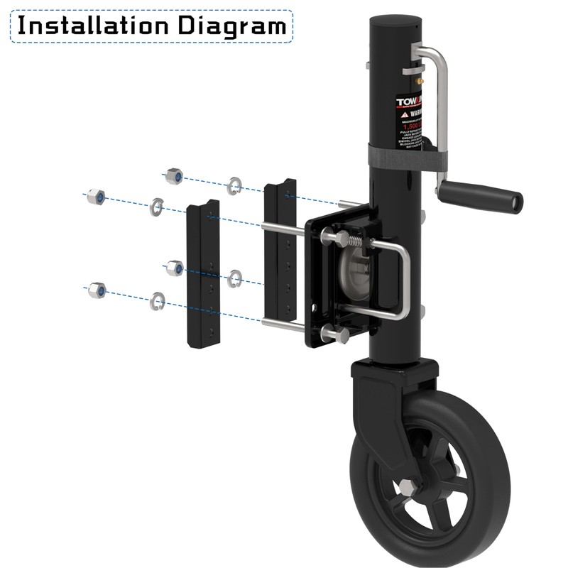 TOWKING 8" Spoke Wheel Trailer Jack, 10" Vertical Movement, 1500