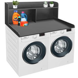 Royxen 2-Tier Washer Dryer Countertop,19.5"H Wood Washer and Dryer Topper with Storage Shelf,Laundry Countertop Over Washer Machine, Universal Fit for Laundry Room Organization (Grey,54"W X 27.5"D)