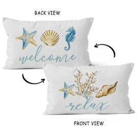 HIWX Coastal Throw Pillows,Coastal Pillow Covers,Nautical Beach Decorative Throw Pillow Cover,Nautical Pillows,Nautical Beach House Bed Room Decor 12 x 20 Inch Reversible Pillowcase（White-2）