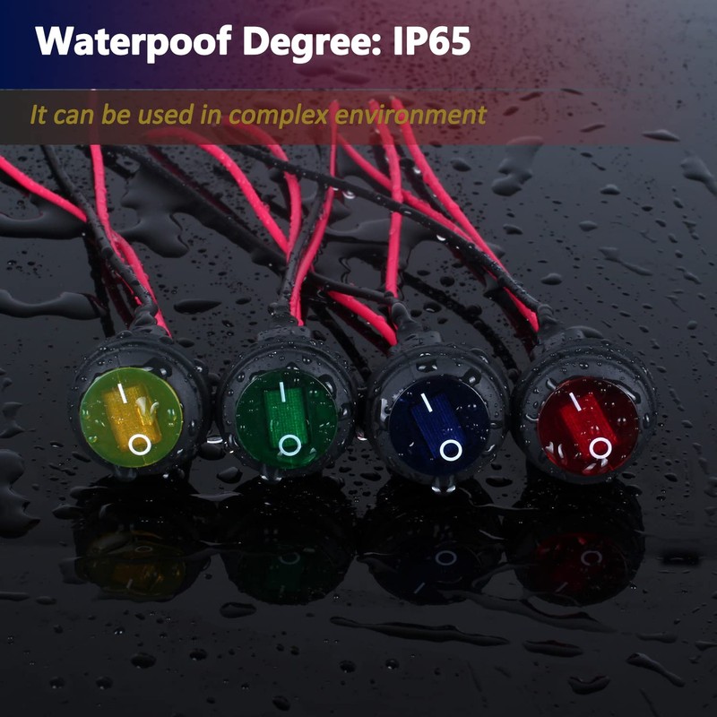 DMWD Waterproof 20A ON-Off Round Rocker Toggle Switch 2 Pins