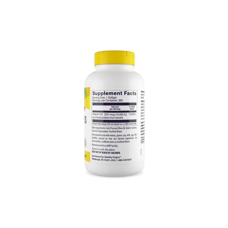 Vitaminas Healthy Origins Cápsulas Blandas Vitamina D3 10000 IU 360