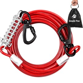 Dog Tie Out Cable Chew Proof 50FT, Dog Lead Heavy Duty, Dog Leads for Yard 50ft & Dog Runner Cable, Solid Large Dogs Tie Out Cable with Spring for Training Outside Yard & Camping Red