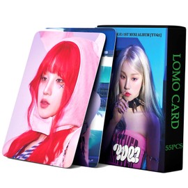 KPOP (G) I-DLE YUQI Photocards 55PCS YUQ1 Album Photo Cards YUQI Solo Album Cards Yuqi Lomo Cards Gift for Fans Kpop Photocards Could it be Postcard (Black)