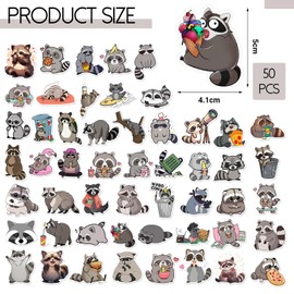 LunarCharm 50 Pieces Cute Raccoon Stickers for Kids Waterproof Cartoon Animal Stickers for Water Bottle Vinyl Stickers for Scrapbook Kids Party Favors