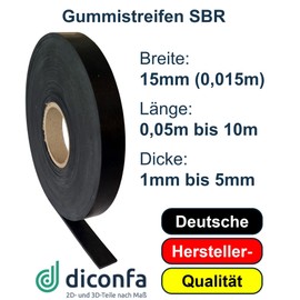 diconfa Rubber Strip Width 15 mm (1.5 cm) – Choice – Thickness: 1 to 5 mm – Length: 0.05 to 10 m – Selection: 150 mm (15 cm) Long, 3 mm Thick – Rubber Mat Sold by the Metre Narrow Rubber Base Rubber
