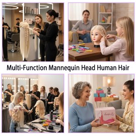 Mannequin Head with 80% Real Hair, TopDirect 24" Blonde Hair Styling Hairdressing Cosmetology Mannequin Manikin Training Practice Head with Clamp and Tools