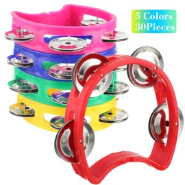 30 Pack Plastic Percussion Tambourine for Kids Noise Makers 4 Bells Colored Handheld Tambourines Musical Rhythm Instrument for Church Christian Kindergarten Operation Christmas School Party Concert
