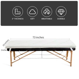 HOMBYS Memory Foam Massage Bed Mattress Topper with Cooling Rayon Derived from Bamboo Cover, Lash Bed Table Mattress Topper with Elastic Bands, Cushion Only, White, 73" x 24"