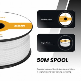 Abma Cord Paracord 4 mm 50 m Cord Type III Paracord 550 Rope 7 Core for Outdoor, Camping, Survival, Crafts, Bracelet - Max. 250 kg - White