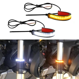 Lyxheth 2PCS Motorcycle LED Turn Signal Light, LED Turn Signal Strip, Flexible Switchback Dual-Color White & Amber Fork Turn Signal Blinker, Waterproof DRL Daytime Running Light Bar for Motorbike