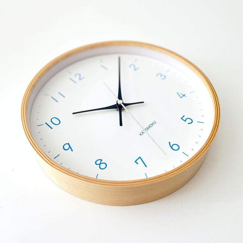 KATOMOKU plywood clock 22 Light blue sweep (continuous second hand)