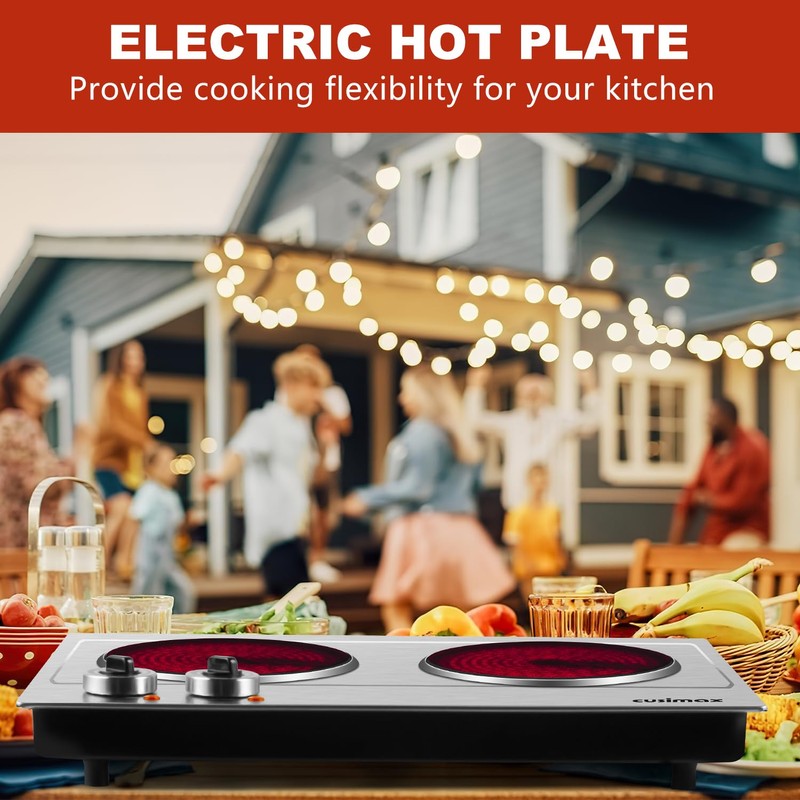 Hot Plate,Cusimax Dual Infrared Burner, Electric Ceramic Glass Stove,Adjustable Temperature