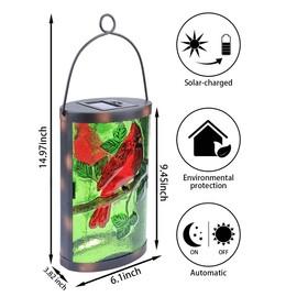 Hanging Solar Lantern Outdoor Decorative Waterproof LED Solar Cardinal Lights Tabletop Lamp for Outdoor Patio Garden