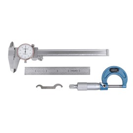 Accusize Industrial Tools 6 inch Dial Caliper, 0-1 inch Outside Micrometer and 6 inch Rule Machinist Case, 3600-1035
